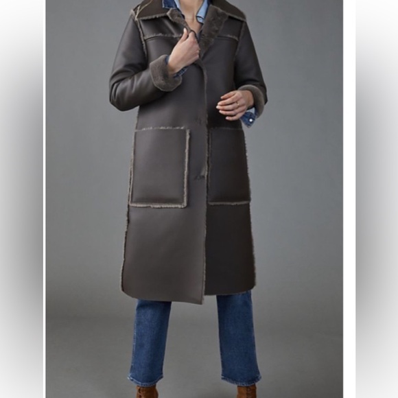 NWT Anthropologie Maeve size large dark grey long coat - Picture 2 of 15